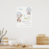 Blue Hot Air Ballon Safari Animals Baby shower Poster (Keuken)