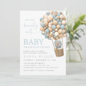 Blue Hot Air ballon Teddy Bear Baby shower Invite Kaart (Staand voorkant)