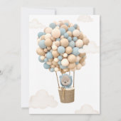 Blue Hot Air ballon Teddy Bear Baby shower Invite Kaart (Achterkant)