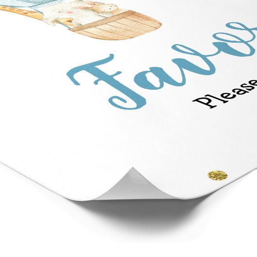 Blue Hot-air ballon Waterverf Favor Sign Poster (Hoek)