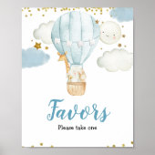Blue Hot-air ballon Waterverf Favor Sign Poster (Voorkant)