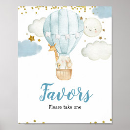 Blue Hot-air ballon Waterverf Favor Sign Poster