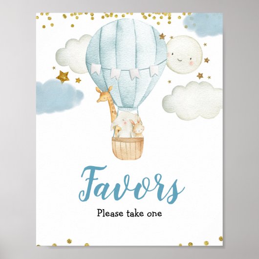 Blue Hot-air ballon Waterverf Favor Sign Poster (Voorkant)