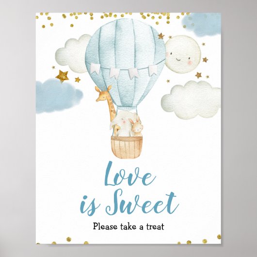 Blue Hot-air ballon Waterverf Love is Sweet Sign Poster (Voorkant)