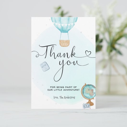 Blue Hot Air ballonavontuur Hartelijk dank Bedankkaart (Staand voorkant)
