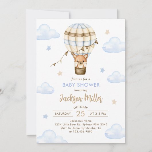 Blue Hot Air BallonBoy Baby shower Kaart (Voorkant)