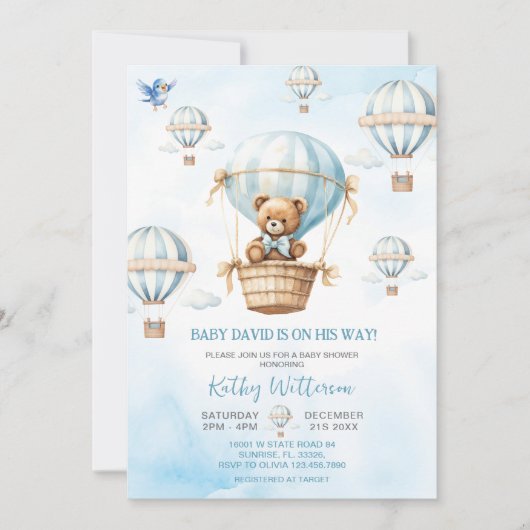 Blue Hot Air BallonBoy Baby shower Kaart (Voorkant)