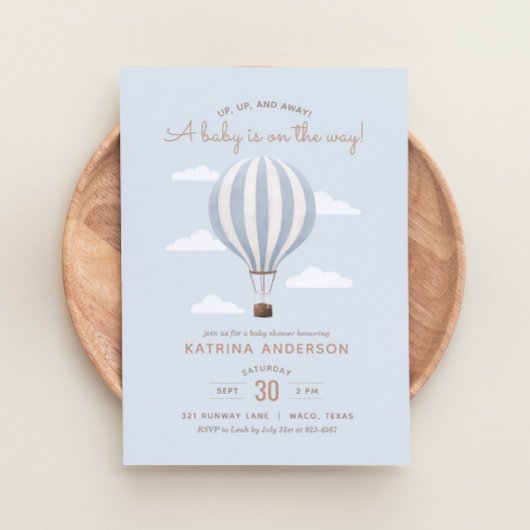 Blue Hot Air BallonBoy Baby shower Kaart