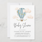 Blue Hot Air BallonBoy Baby shower Kaart (Voorkant)