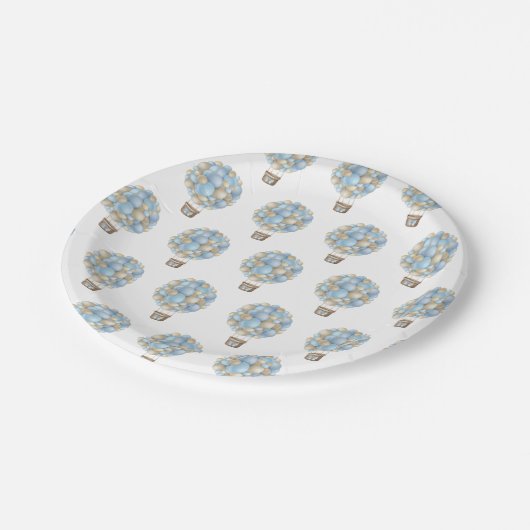 Blue Hot Air BallonBoy Baby shower Papieren Bordje (Gekanteld)