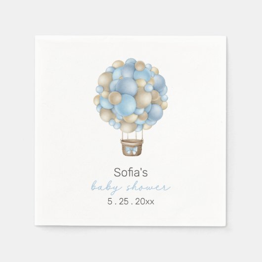 Blue Hot Air BallonBoy Baby shower Servet (Voorkant)