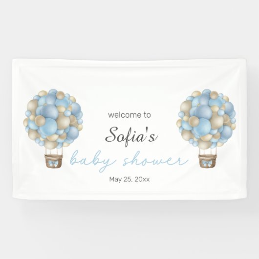 Blue Hot Air BallonBoy Baby shower Spandoek (Horizontaal)