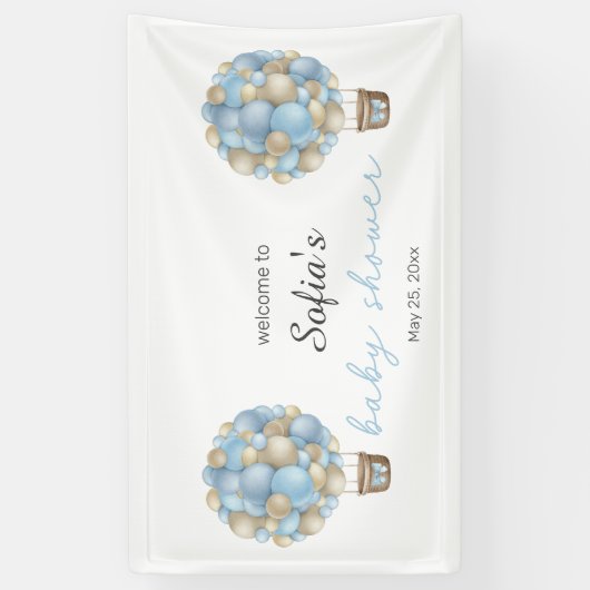 Blue Hot Air BallonBoy Baby shower Spandoek (Verticaal)