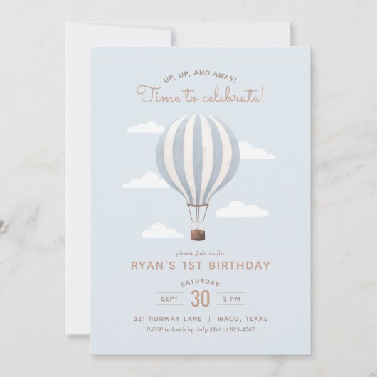 Blue Hot Air Ballonboy Birthday Party Kaart (Voorkant)