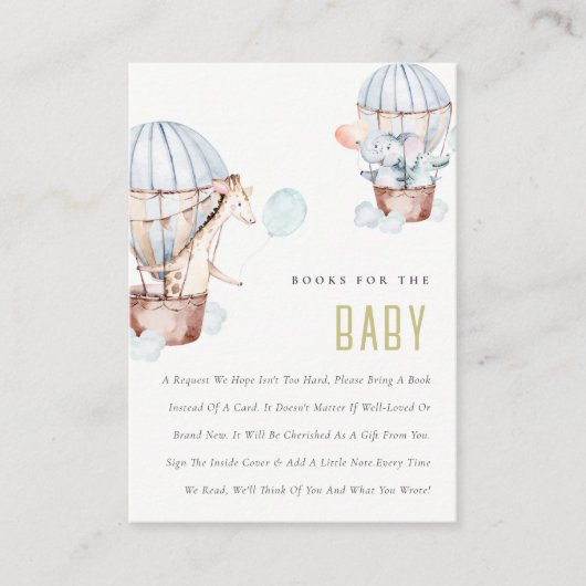 Blue Hot Air ballondierboeken voor Baby shower Informatiekaartje (Voorkant)