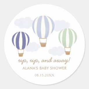 Blue Hot Air-ballons Boy Baby shower Classic roun Ronde Sticker