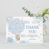 Blue Hot Air-ballons Teddy Bear Baby shower Bedankkaart (Staand voorkant)