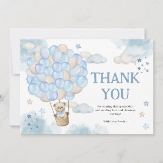 Blue Hot Air-ballons Teddy Bear Baby shower Bedankkaart
