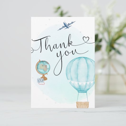 Blue Hot Air ballonscript Hartelijk dank Bedankkaart (Staand voorkant)