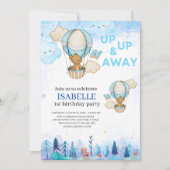 Blue Hot air ballonuitnodiging, eerste verjaardag Kaart (Voorkant)