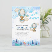 Blue Hot air ballonuitnodiging, eerste verjaardag Kaart (Staand voorkant)