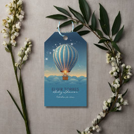 Blue Hot Air Balloon Adventure wacht op Baby showe Cadeaulabel