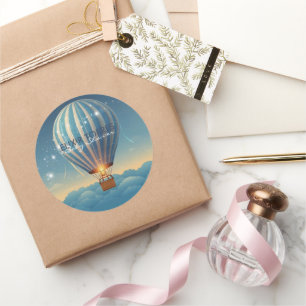 Blue Hot Air Balloon Adventure wacht op Baby showe Ronde Sticker