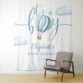 Blue Hot Air Balloon Baby shower Foto Achtergrond Wandkleed (In situ)