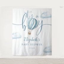 Blue Hot Air Balloon Baby shower Foto Achtergrond