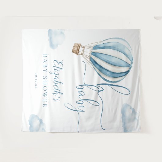 Blue Hot Air Balloon Baby shower Foto Achtergrond Wandkleed (Voorkant (horizontaal))