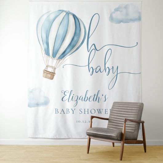 Blue Hot Air Balloon Baby shower Foto Achtergrond Wandkleed (In situ)