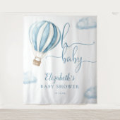 Blue Hot Air Balloon Baby shower Foto Achtergrond Wandkleed (Voorkant)
