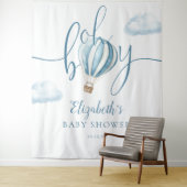 Blue Hot Air Balloon Baby shower Foto Achtergrond Wandkleed (In situ)