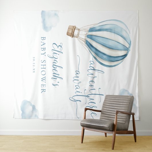 Blue Hot Air Balloon Baby shower Foto Achtergrond Wandkleed (In Situ (horizontaal))