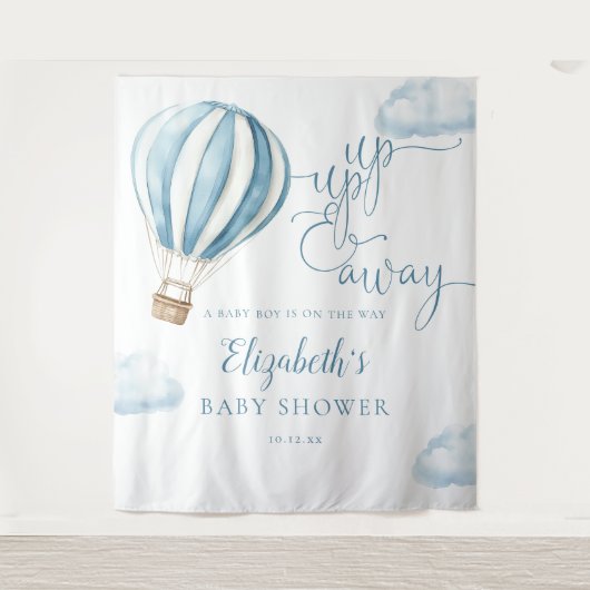 Blue Hot Air Balloon Baby shower Foto Achtergrond Wandkleed (Voorkant)