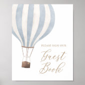 Blue Hot Air Balloon Baby shower Gastenboek teken Poster (Voorkant)