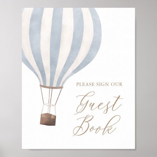 Blue Hot Air Balloon Baby shower Gastenboek teken Poster (Voorkant)