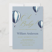 Blue Hot Air Balloon Baby Shower Invitation  Kaart (Voorkant)