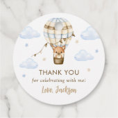 Blue Hot Air Balloon Boy 1e verjaardag Bedankjes Labels (Achterkant)