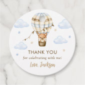 Blue Hot Air Balloon Boy 1e verjaardag Bedankjes Labels (Voorkant)