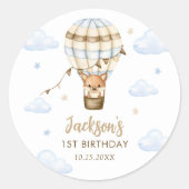 Blue Hot Air Balloon Boy 1e verjaardag Ronde Sticker (Voorkant)
