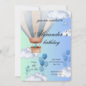 Blue Hot Air Balloon Boy Birthday Invitation  Kaart (Voorkant)