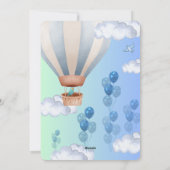 Blue Hot Air Balloon Boy Birthday Invitation  Kaart (Achterkant)
