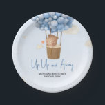 Blue Hot Air Balloon Up and Away Baby Shower Papieren Bordje<br><div class="desc">Make your Hot Air Balloon baby shower extra special with these delightful round paper plates! Sturdy yet stylish,  these plates are perfect for serving delicious bites while complementing your theme in the most adorable way. BS245</div>