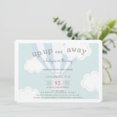 Blue Hot Air Balloon Up en Away Baby shower Kaart (Staand voorkant)