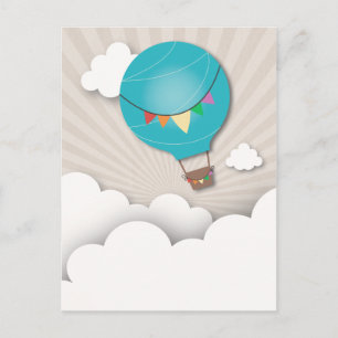 Blue Hot Air Balloon Verjaardagsfeest Briefkaart