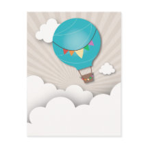 Blue Hot Air Balloon Verjaardagsfeest Briefkaart