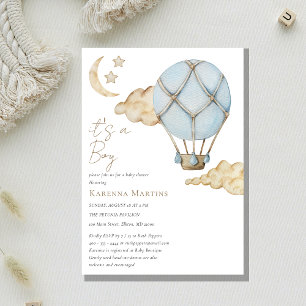Blue Hot Air Balloon White Het is een Boy Baby sho Kaart