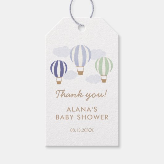 Blue Hot Air Balloons Boy Baby shower Cadeaulabel (Voorkant)
