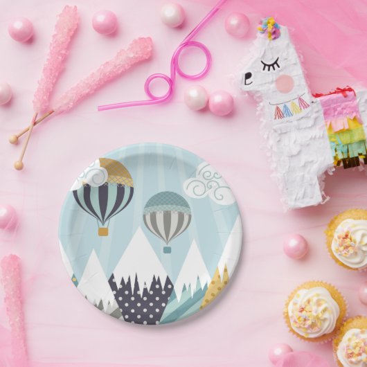 Blue Hot Air Balloons Papieren Bordje (Feest)